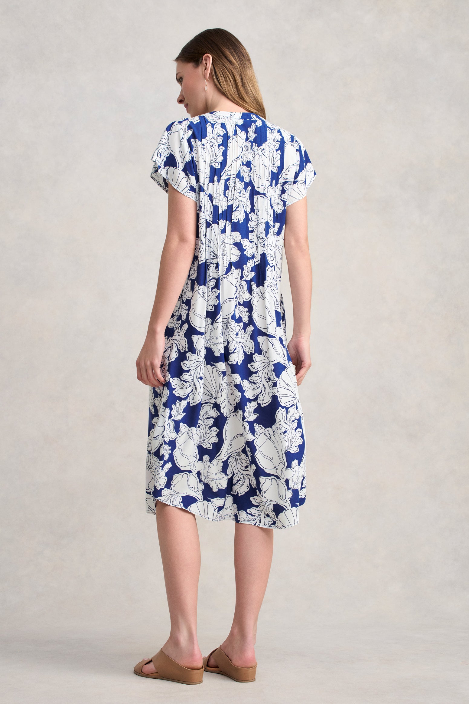 Pleat Front Midi Dress - Sea Shells Print