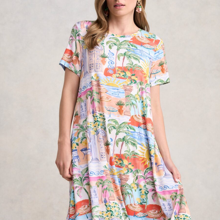 Midi Trapeze Jersey Dress - Resort Print