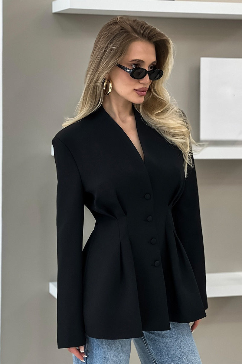 V Neck Waist Detail Blazer
