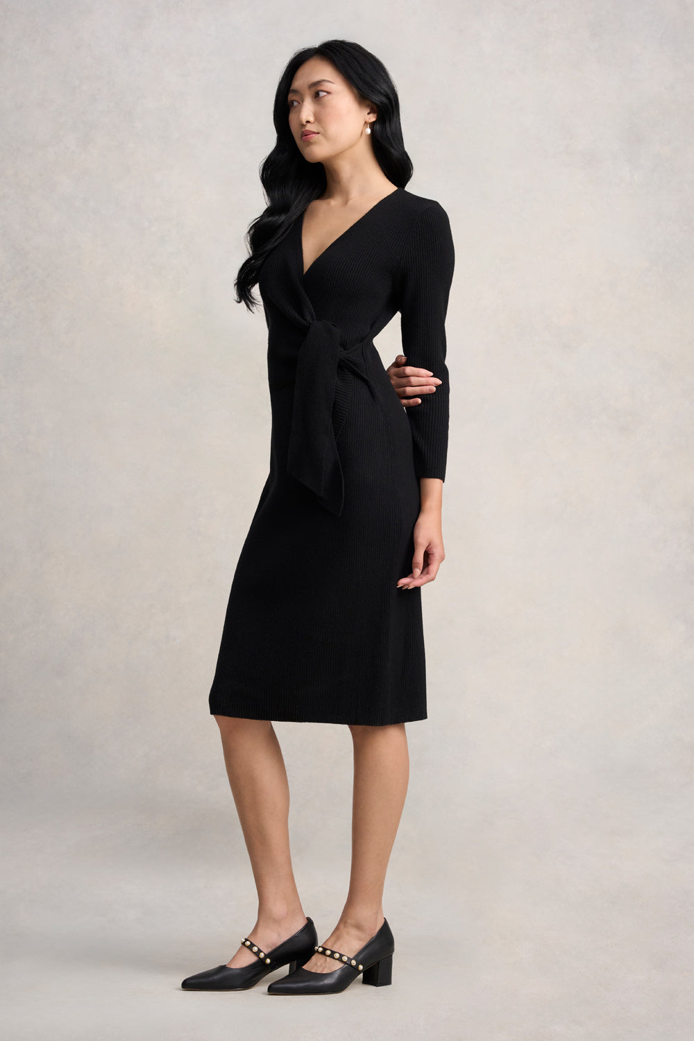 Wrap Detail Knit Dress - Black