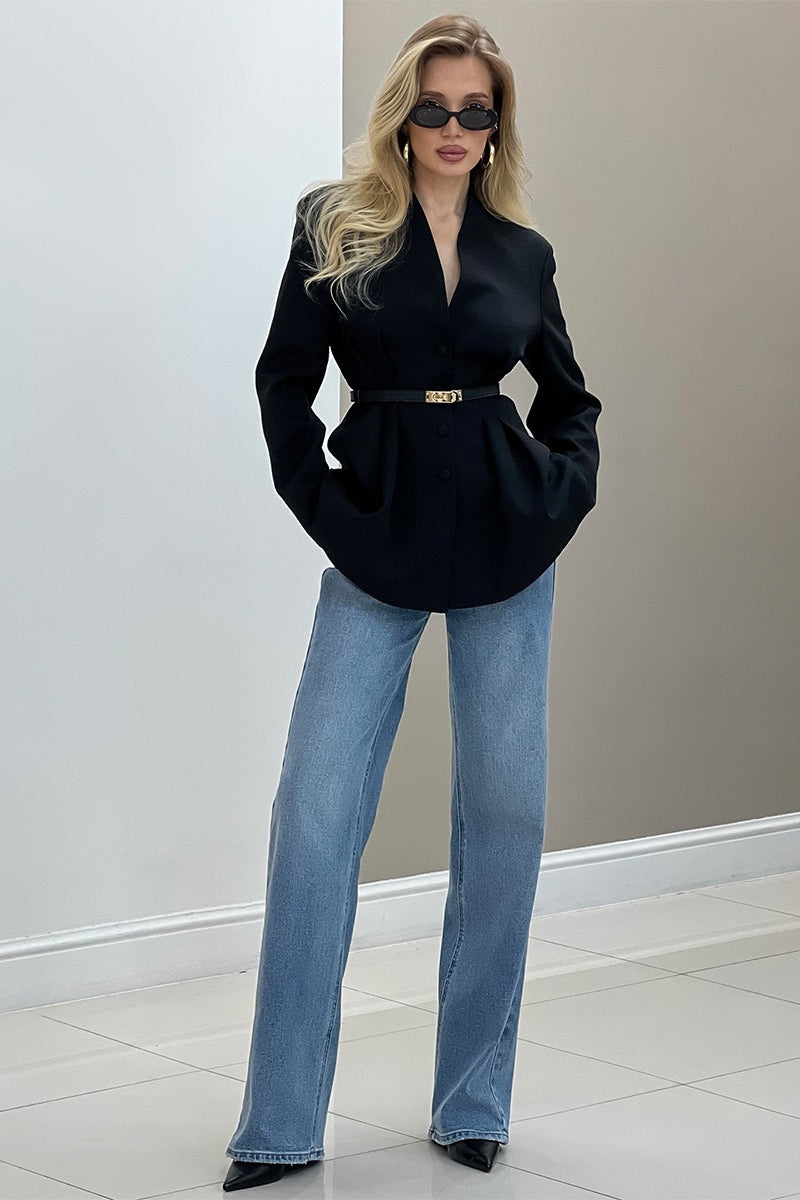V Neck Waist Detail Blazer