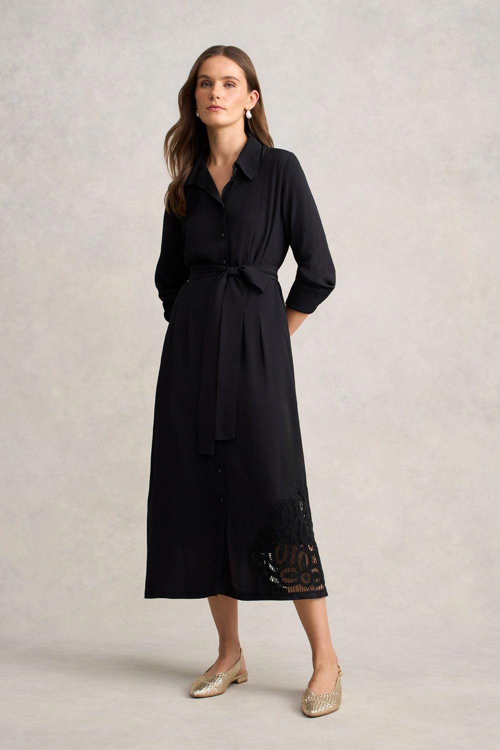 Lace Insert Dress – Black