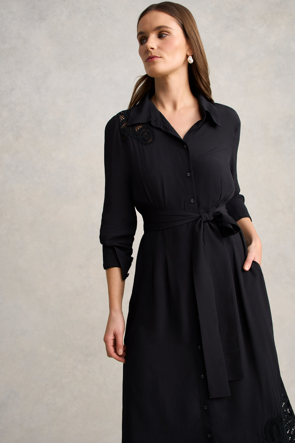 Lace Insert Dress – Black