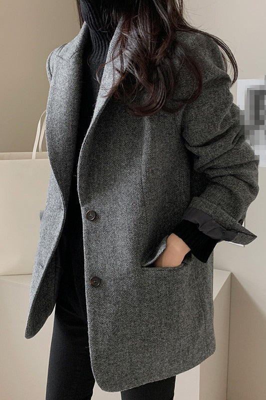 Wool Blend Solid Color Blazer