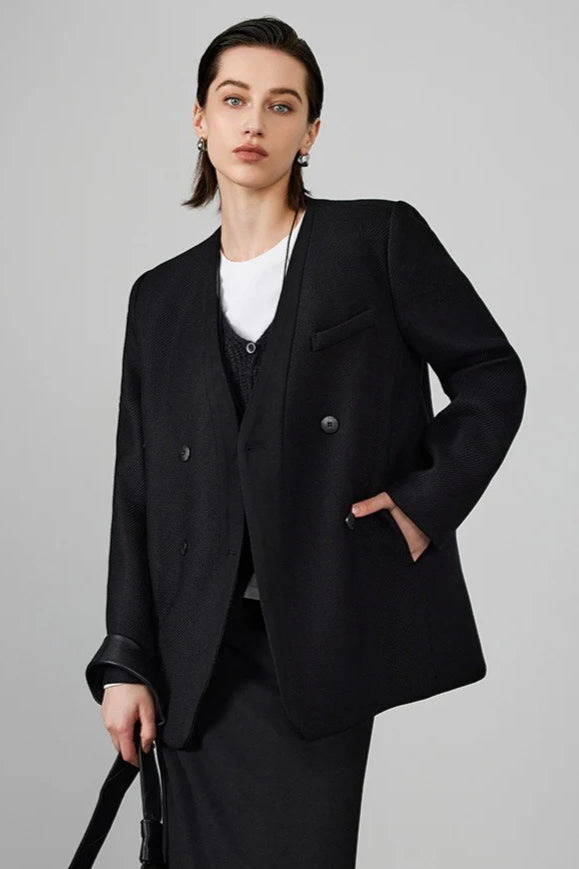 Double Breasted Wool Blend Blazer